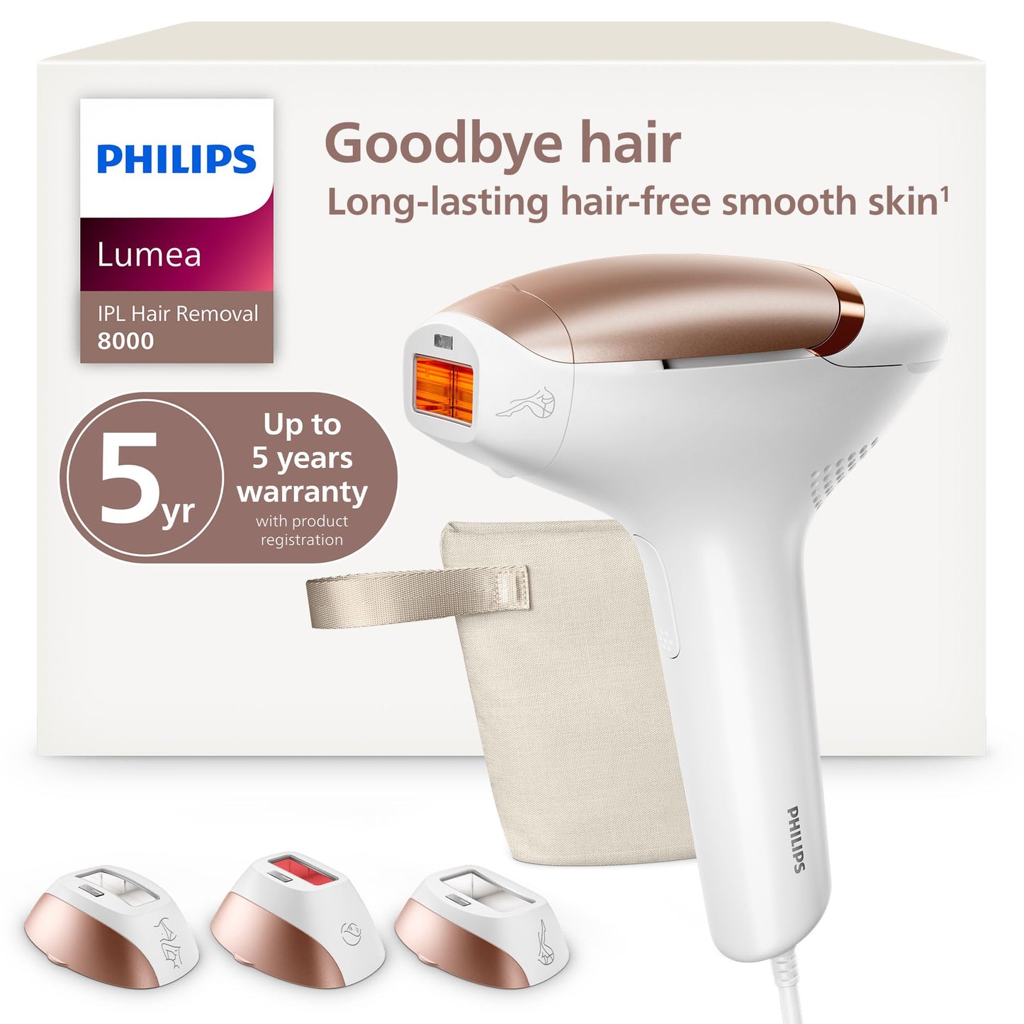 Philips Lumea 8000 IPL Hair Removal Device SenseIQ 3 Attachments BRI937